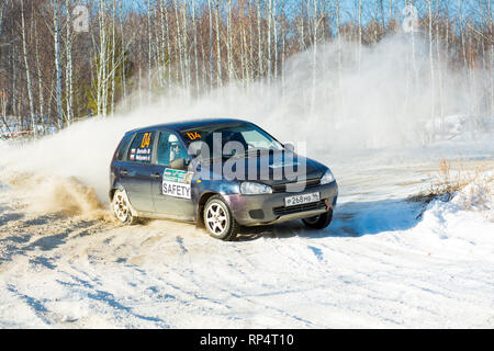 Kyshtym, Russia, February 18, 2018 - Rally 'Malachite 2018' 4th stage of the Russian Cup, starting number 04, car Lada Stock Photo