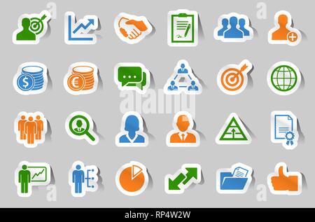 24 different business and office symbol sticker icons Stock Vector