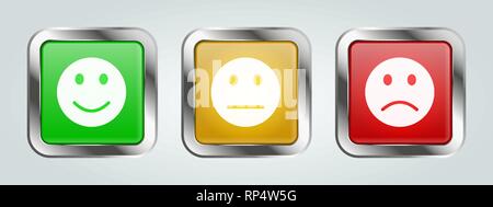 3 different colored feedback and rating buttons with smileys Stock Vector