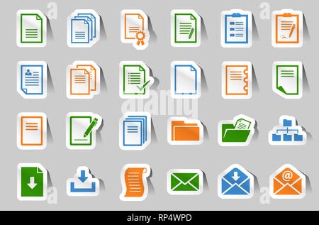 24 office paper and document sticker icons Stock Vector