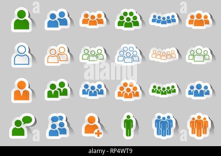 Collection of 24 different person and team sticker icons Stock Vector