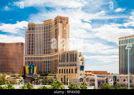 Las Vegas, Nevada - May 17, 2017:  Cityscape of Las Vegas Boulevard with resort casino hotels in view. Stock Photo