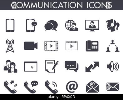 Collection of 24 different communication icons Stock Vector