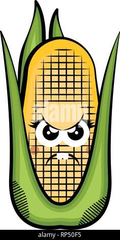 Angry corn cob cartoon. Colored sketch Stock Vector