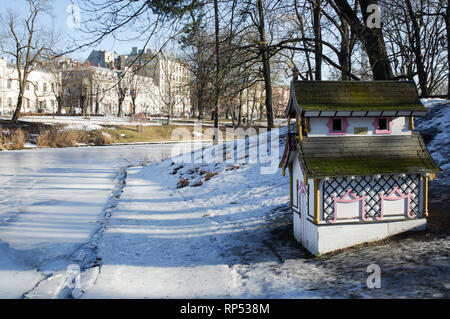 Swan house in Bastion Hill park (Bastejkalns) in central Riga, Latvia Stock Photo