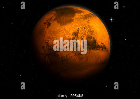 Beautiful 3d rendering of planet Mars with deep space starfield. background. Surface texture provided by NASA.
