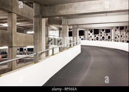 Interior and exterior views of the Hydro multistory car park building illuminated at night clydeside Glasgow city Scotland UK Stock Photo