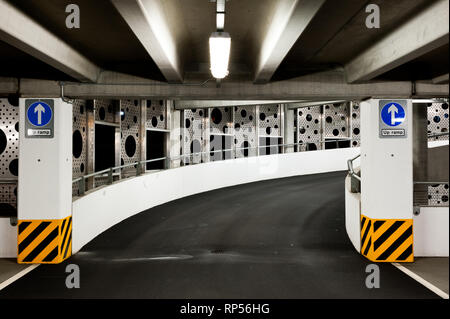 Interior and exterior views of the Hydro multistory car park building illuminated at night clydeside Glasgow city Scotland UK Stock Photo