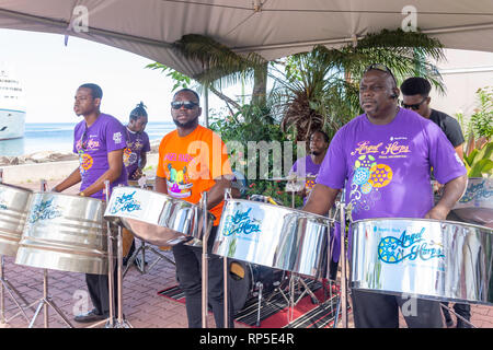 Local steelpan band at cruise ship terminal, St.George’s, Grenada, Lesser Antilles, Caribbean Stock Photo