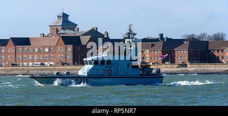 HMS Blazer - P279 - Archer Class patrol boat of the British Royal Navy, leaving Portsmouth Harbour, Portsmouth, Hampshire, England, UK Stock Photo