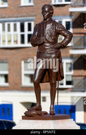 Statue of Admiral Lord Horatio Nelson in Grand Parade, Old Portsmouth, Portsmouth, Hampshire, England, UK Stock Photo