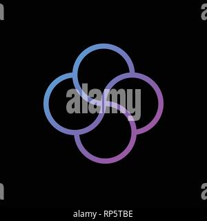 Quadruple knot vector, tattoo design vector, cross knot, four wings, clover, propeller logo. Vector illustration isolated on black Stock Vector