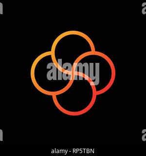 Quadruple knot vector, tattoo design vector, cross knot, four wings, clover, propeller logo. Vector illustration isolated on black Stock Vector