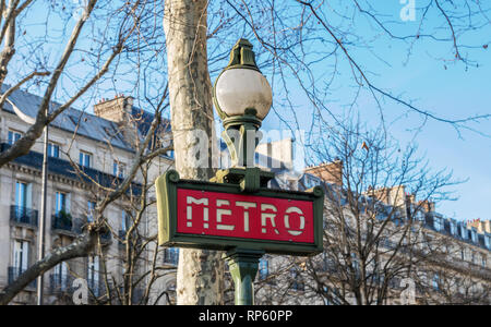 A traditional metro sign in Paris - France Stock Photo