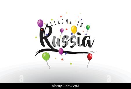 Russia Welcome to Text with Colorful Balloons and Stars Design Vector Illustration. Stock Vector