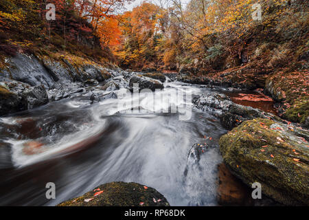 Fairy Glen Gorge waterfall at autumn in Snowdonia National Park, North Wales, UK Stock Photo