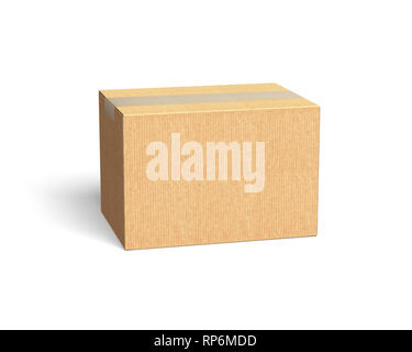 Closed cardboard box, isolated on white background, 3D illustration. Stock Photo