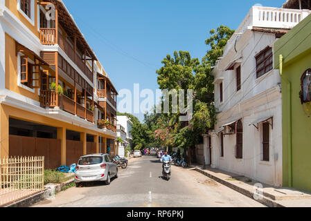 Allocated to the French Consulate General in 1956, the building is typical of the style and architecture in this part of Pondicherry. Stock Photo