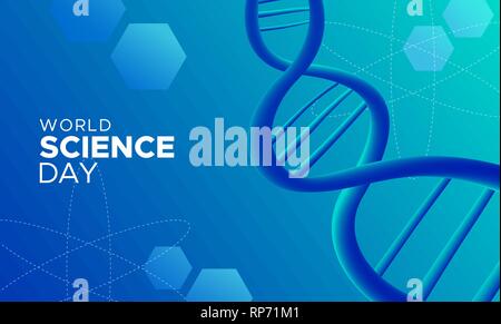 World Science Day abstract illustration. Blue gradient background with dna for scientific research celebration. Stock Vector