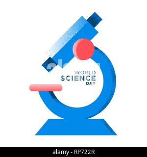 World Science Day illustration. Microscope tool in hand drawn grunge texture style for research concept in medicine, chemistry, biology and biochemist Stock Vector