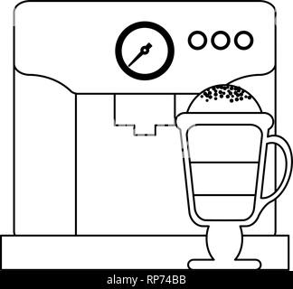 Espresso and capuccino cartoons in black and white Stock Vector
