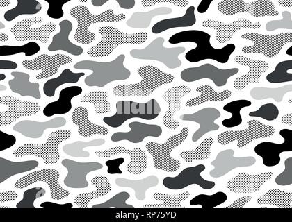 Monochrome modern camouflage seamless pattern. vector background illustration for fashion, surface design Stock Vector