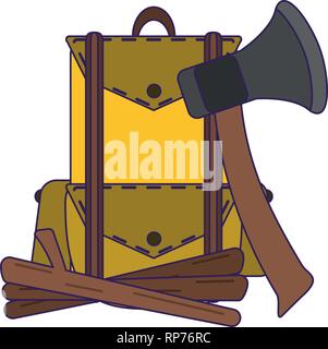 Camping lifestyle equipment blue lines Stock Vector