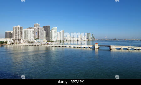 The Venetian Causeway between Miami and Miami Beach, Florida, on a clear autumn morning. Stock Photo