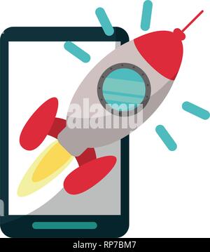 smartphone with rocket start up on screen Stock Vector