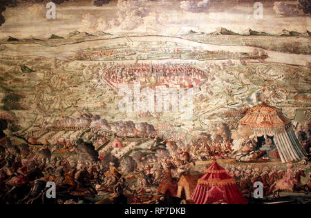 The relief of Vienna on September 12, 1683 In the decisive battle at Kahlenberg, the united imperial army succeeded in liberating Vienna after two months of siege at the hands of the turkish army. Stock Photo