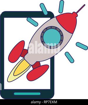 smartphone with rocket start up on screen Stock Vector