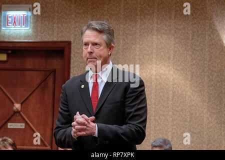 Topeka, Kansas, USA, February 16, 2019 Congressman Roger Marshall (R-KS) speaking to his constituents from the 1st district at the annual GOP convention Credit: Mark Reinstein/MediaPunch Stock Photo