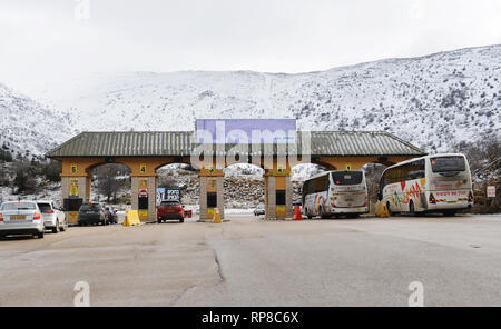 Entrance to the Mount Hermon ski resort. Stock Photo