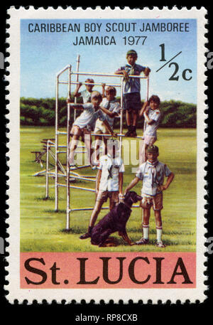 Postage stamp from Saint Lucia in the Carribean Boy Scout Jamborée - Jamaica 1977 series Stock Photo