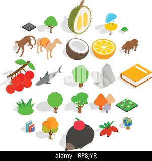Forest life icons set, isometric style Stock Vector