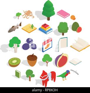 Recycling timber icons set, isometric style Stock Vector