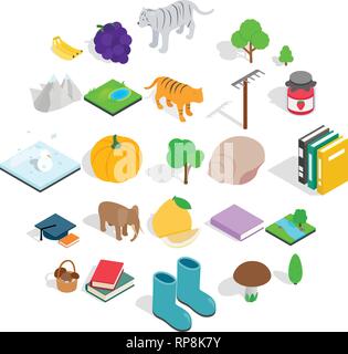 Remote place icons set, isometric style Stock Vector