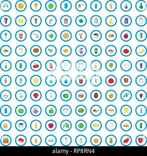 100 beverage icons set, cartoon style Stock Vector