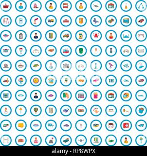 100 big city icons set, cartoon style Stock Vector