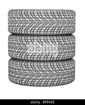New tires stacked up and isolated on white background. High resolution image Stock Photo