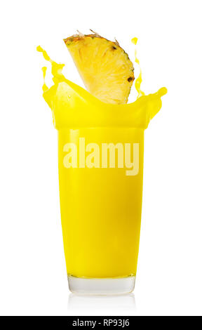 Pineapple slice splash in pineapple juice Stock Photo