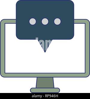 computer with chat bubble symbol blue lines Stock Vector