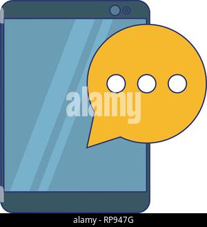 Tablet with chat bubble symbol blue lines Stock Vector