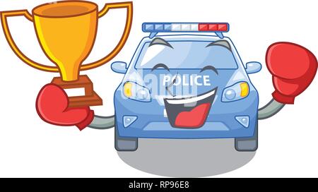 Boxing winner car police isolated with in mascot Stock Vector
