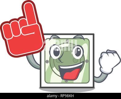 Foam finger power socket isolated with in mascot Stock Vector