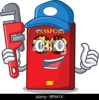 Plumber red passport isolated on with cartoon Stock Vector