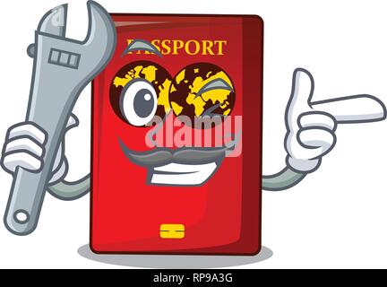 Mechanic red passport isolated on with cartoon Stock Vector