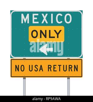 Vector illustration of the Mexico only No USA return road sign Stock Vector