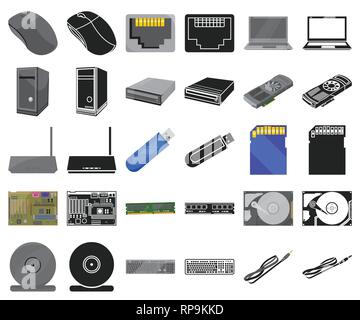 Personal computer cartoon,black icons in set collection for design. Equipment and accessories vector symbol stock  illustration. Stock Vector