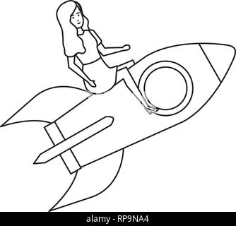 casual businesswoman flying in rocket vector illustration design Stock Vector